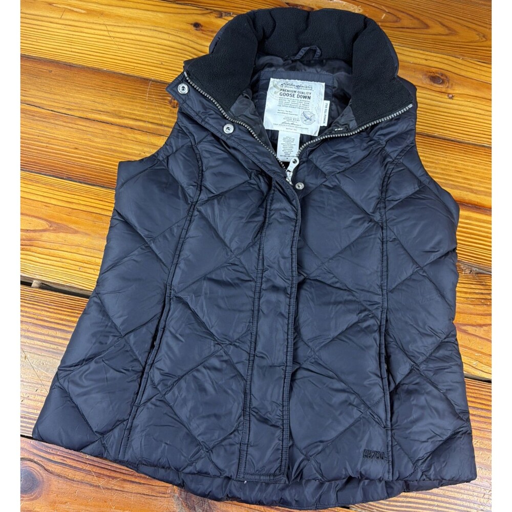 Eddie Bauer EB700 Premium Goose Down Puffer Vest Womens Small Black Zip Quilted